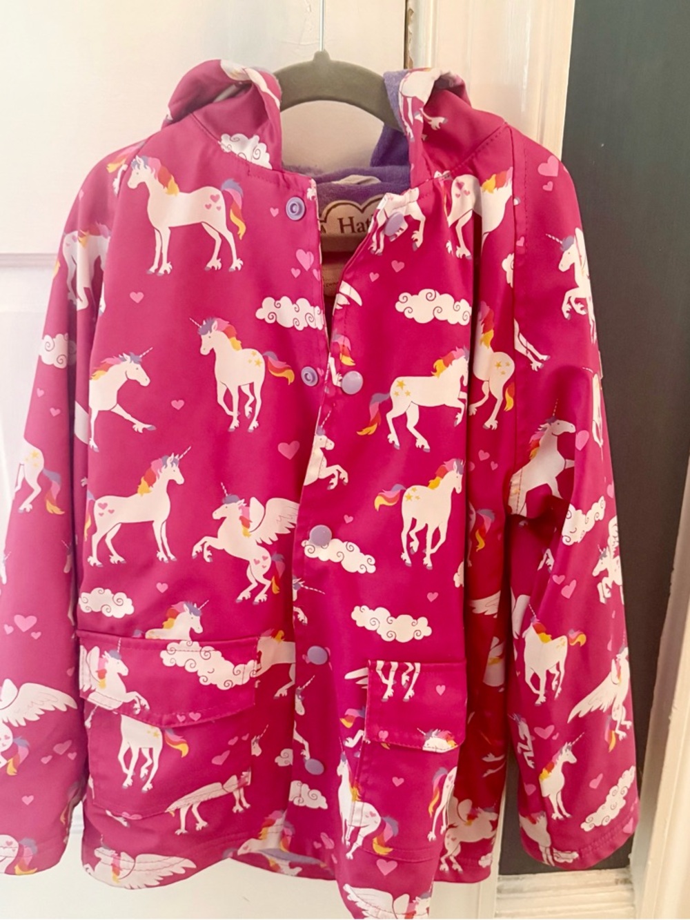Hatley Pink Unicorn Hooded Raincoat Size 7
